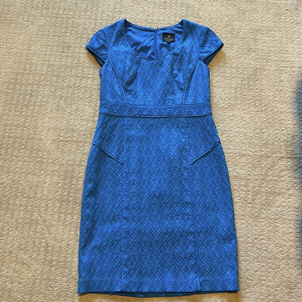 Adrianna Papell short sleeve dress. Ocean blue. Size 4P.